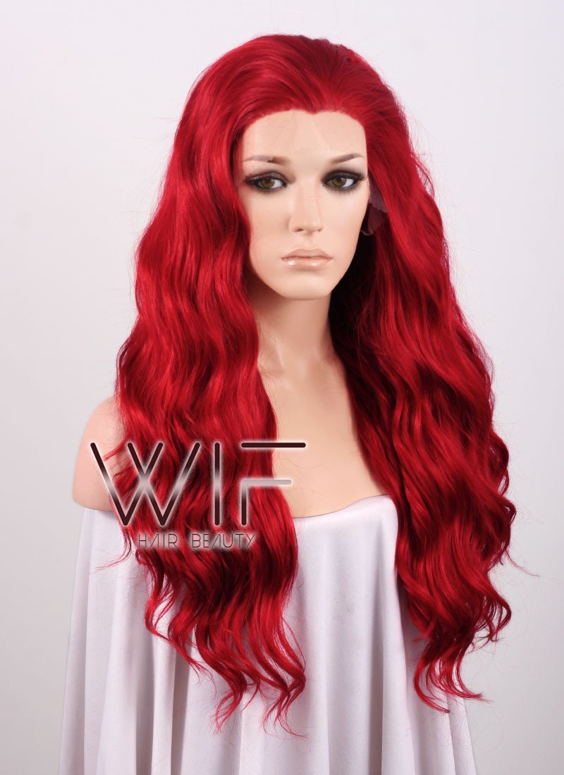 24" Long Wavy Red Lace Front Synthetic Wig