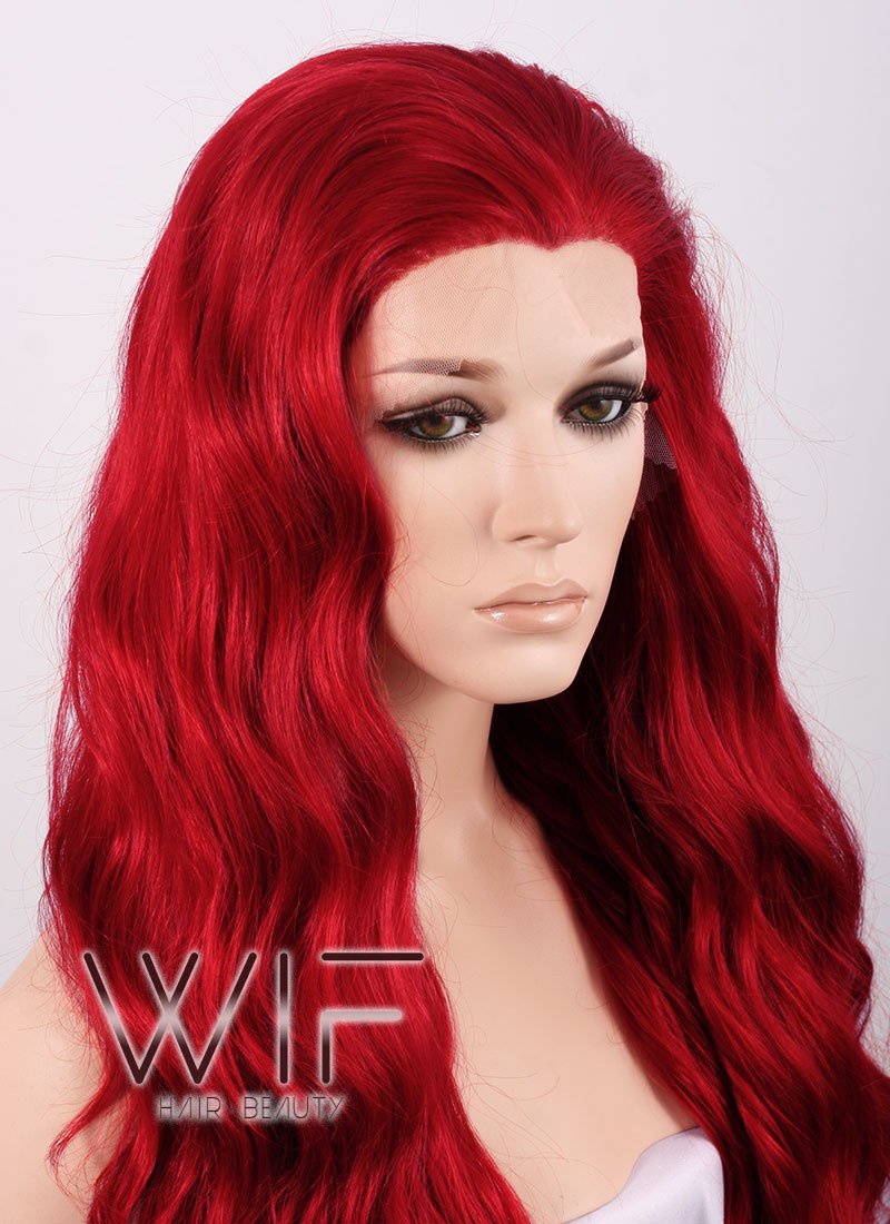24" Long Wavy Red Lace Front Synthetic Wig