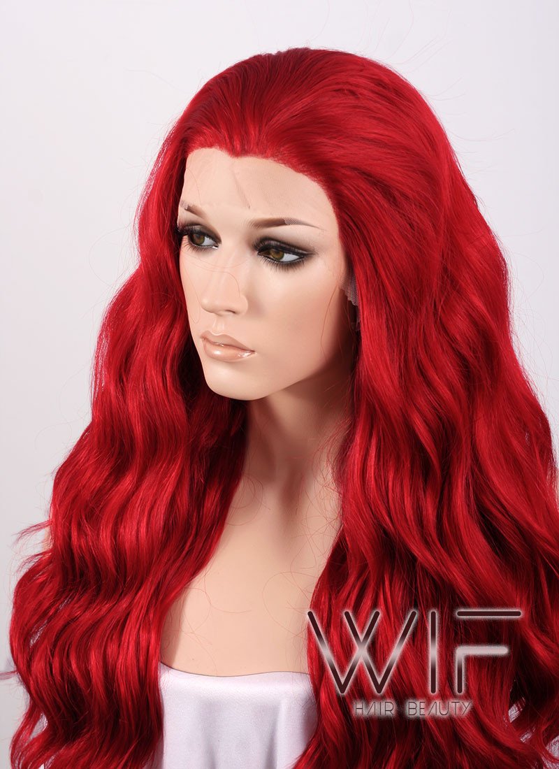24" Long Wavy Red Lace Front Synthetic Wig