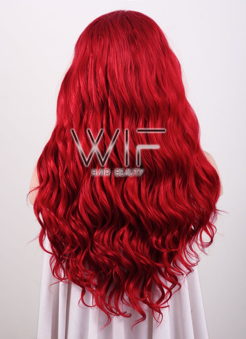 24" Long Wavy Red Lace Front Synthetic Wig