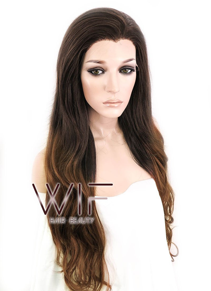 26" Wavy Two Tone Brown Lace Front Synthetic Wig LF365