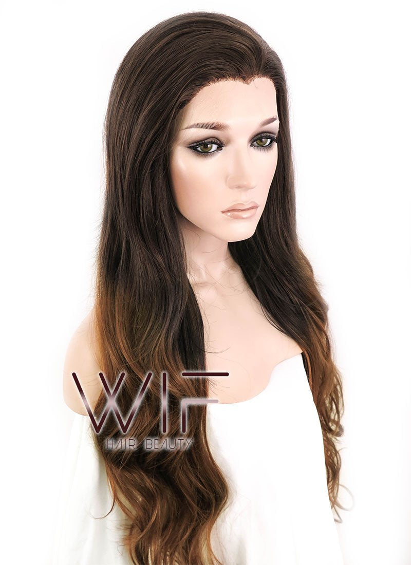 26" Wavy Two Tone Brown Lace Front Synthetic Wig LF365