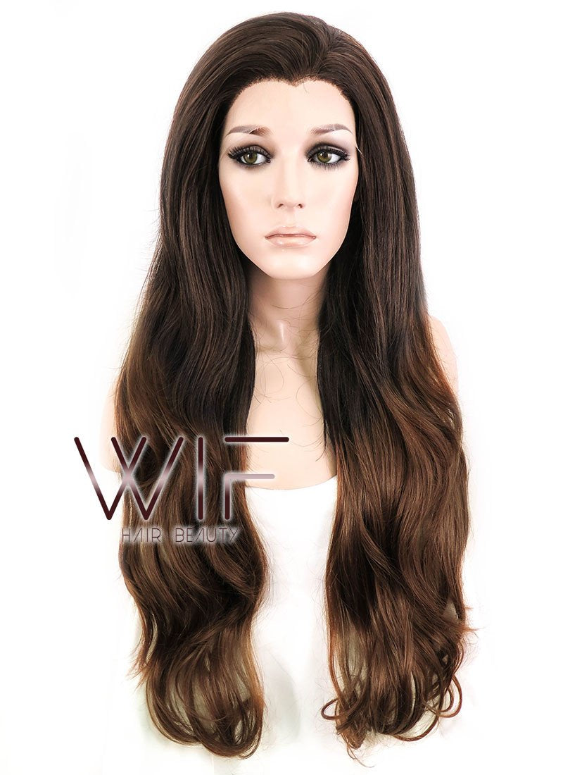 26" Wavy Two Tone Brown Lace Front Synthetic Wig LF365