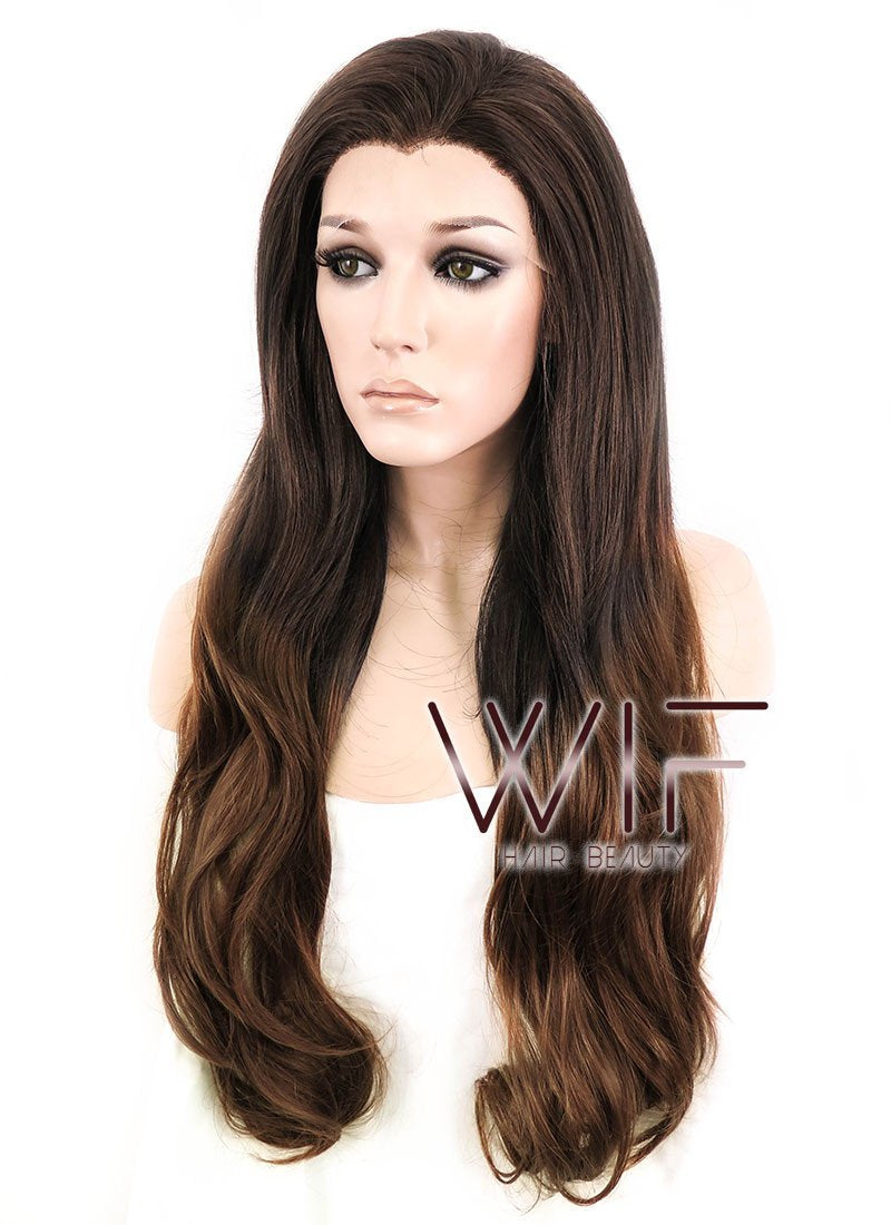 26" Wavy Two Tone Brown Lace Front Synthetic Wig LF365
