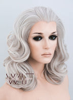 16" Wavy Blondish Grey Lace Front Synthetic Wig LF369