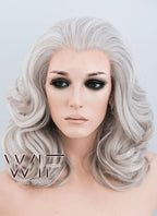 16" Wavy Blondish Grey Lace Front Synthetic Wig LF369