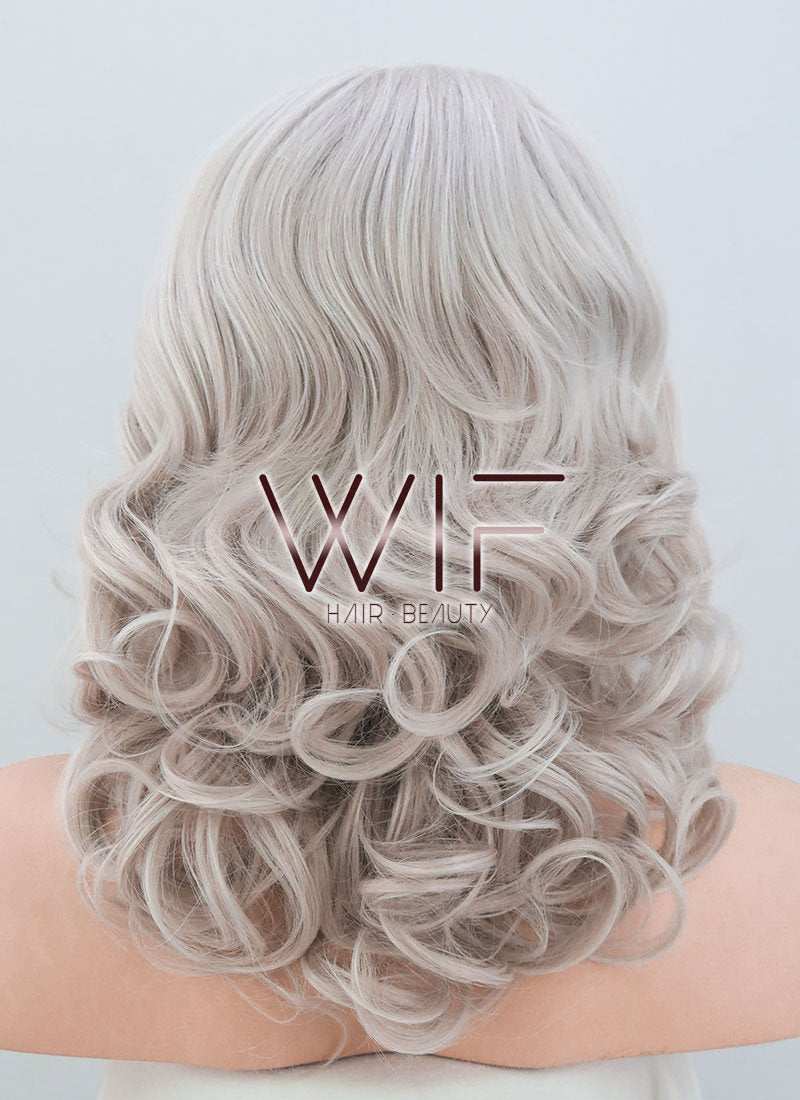 16" Wavy Blondish Grey Lace Front Synthetic Wig LF369