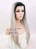 24" Straight Ash Grey With Dark Roots Lace Front Synthetic Wig LF371