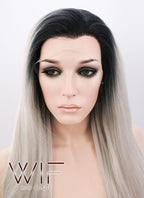 24" Straight Ash Grey With Dark Roots Lace Front Synthetic Wig LF371