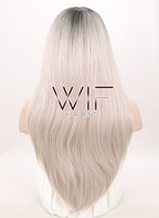 24" Straight Ash Grey With Dark Roots Lace Front Synthetic Wig LF371