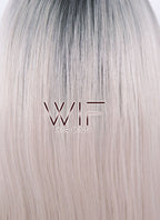 24" Straight Ash Grey With Dark Roots Lace Front Synthetic Wig LF371