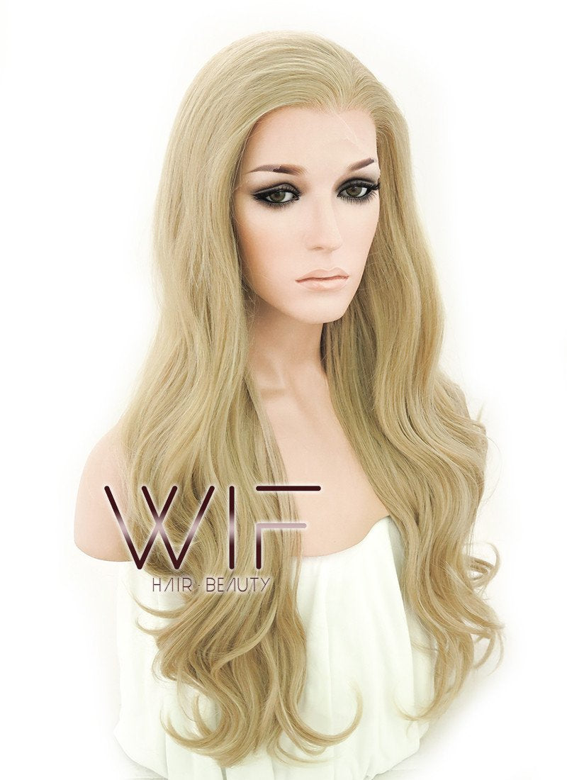 24" Long Curly Ash Blonde Lace Front Synthetic Fashion Wig LF373