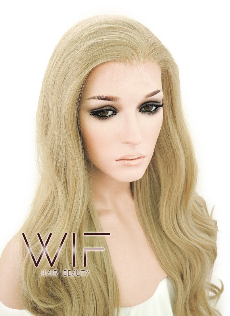 24" Long Curly Ash Blonde Lace Front Synthetic Fashion Wig LF373