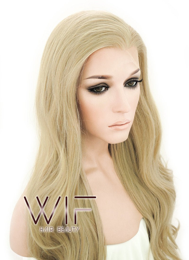 24" Long Curly Ash Blonde Lace Front Synthetic Fashion Wig LF373