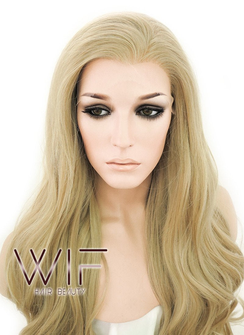 24" Long Curly Ash Blonde Lace Front Synthetic Fashion Wig LF373