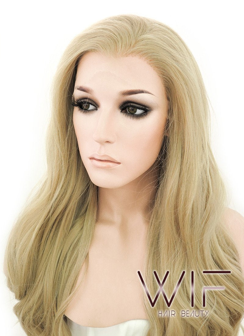 24" Long Curly Ash Blonde Lace Front Synthetic Fashion Wig LF373