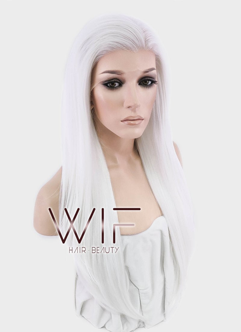 24" Straight White Lace Front Synthetic Wig LF387