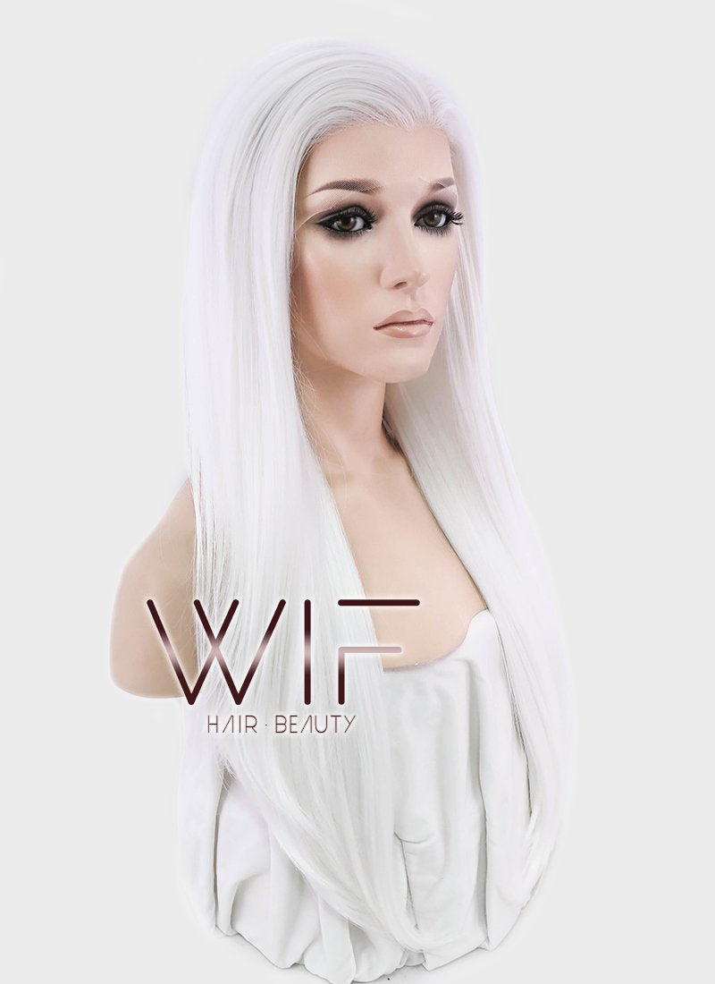 24" Straight White Lace Front Synthetic Wig LF387
