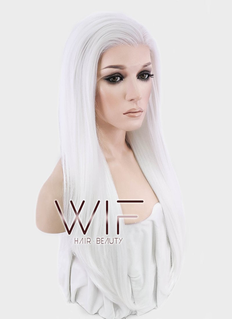 24" Straight White Lace Front Synthetic Wig LF387