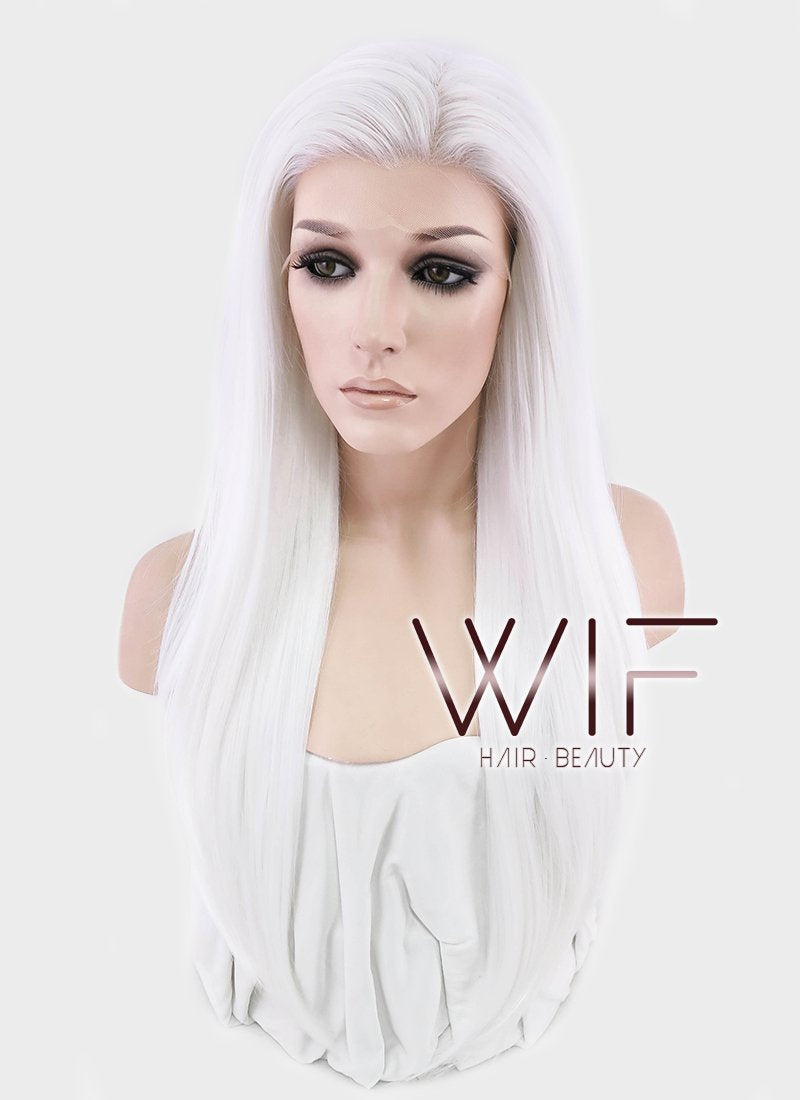 24" Straight White Lace Front Synthetic Wig LF387