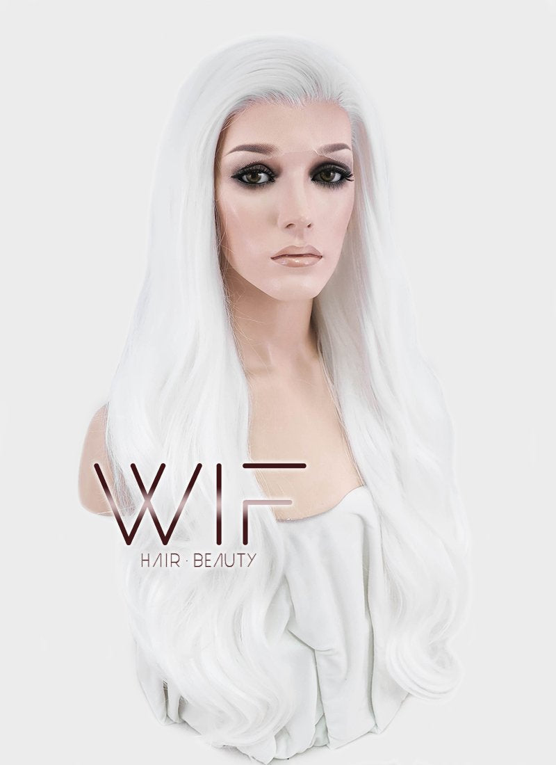 24" Wavy White Lace Front Synthetic Wig LF389