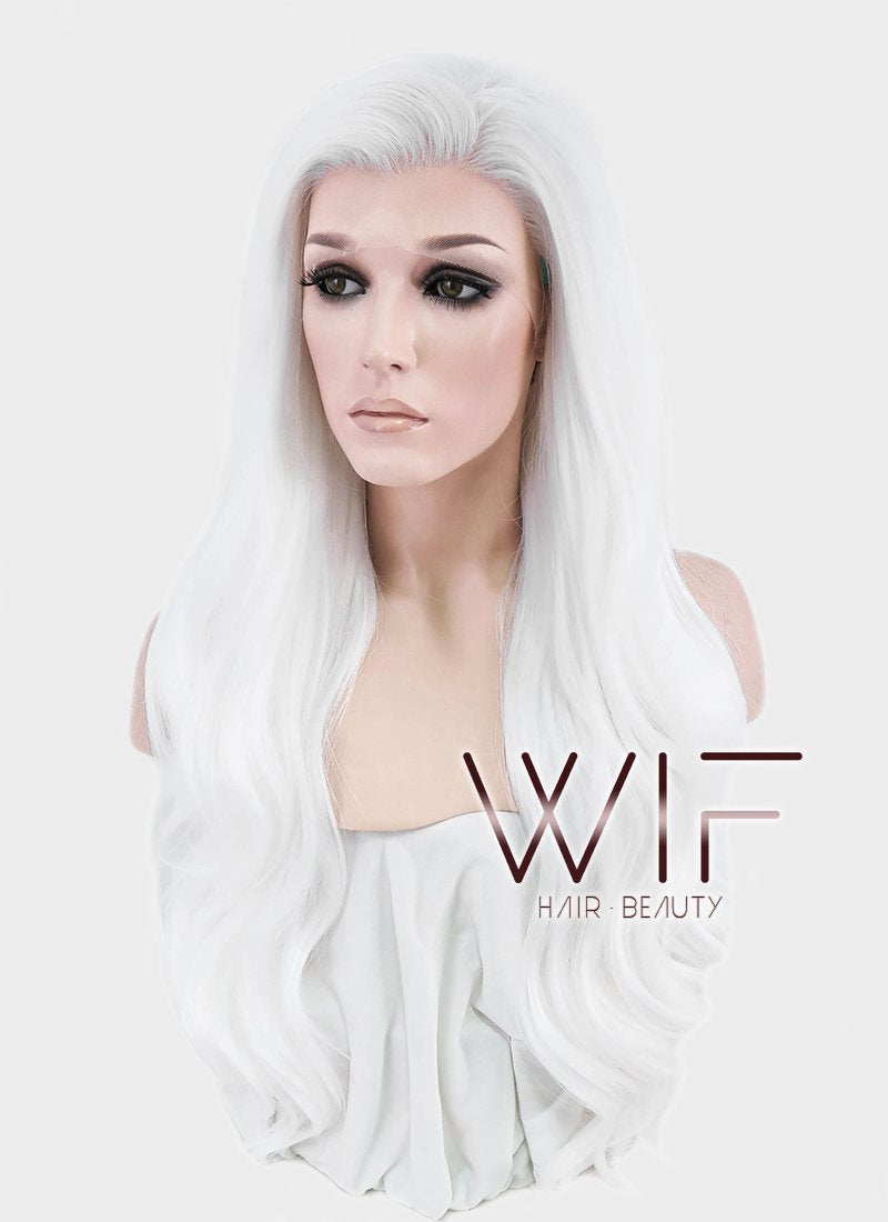 24" Wavy White Lace Front Synthetic Wig LF389