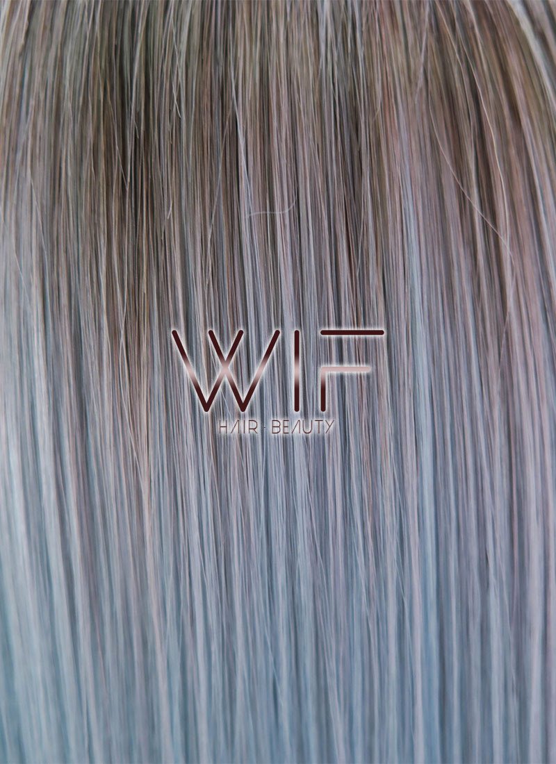 24" Long Straight Light Blue With Brown Roots Lace Front Synthetic Hair Wig LF398