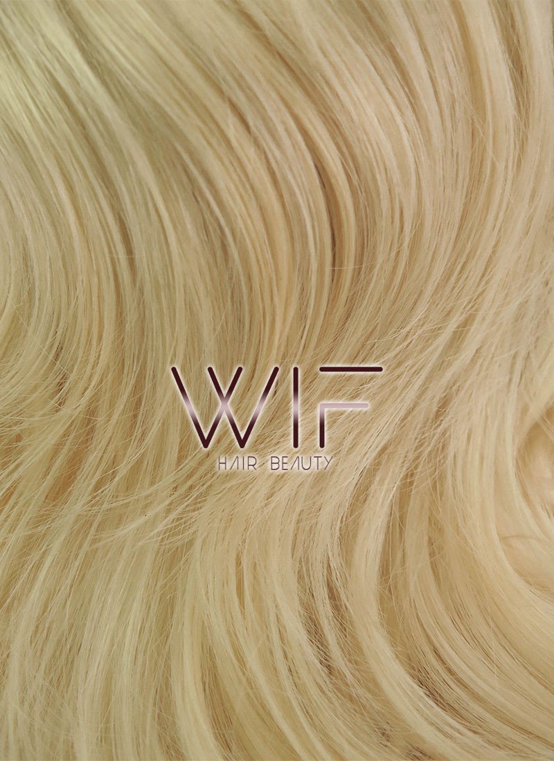 16" Medium Curly Light Blonde With Brown Roots Ombre Lace Front Synthetic Hair Wig LF402