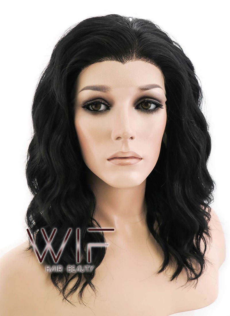 14" Medium Curly Black Lace Front Synthetic Hair Wig LF406