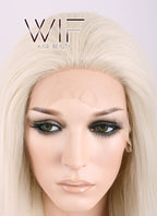 28" Straight Yaki Platinum Blonde Lace Front Synthetic Wig LF624C