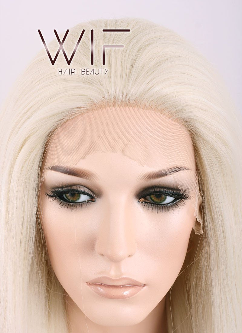 28" Straight Yaki Platinum Blonde Lace Front Synthetic Wig LF624C