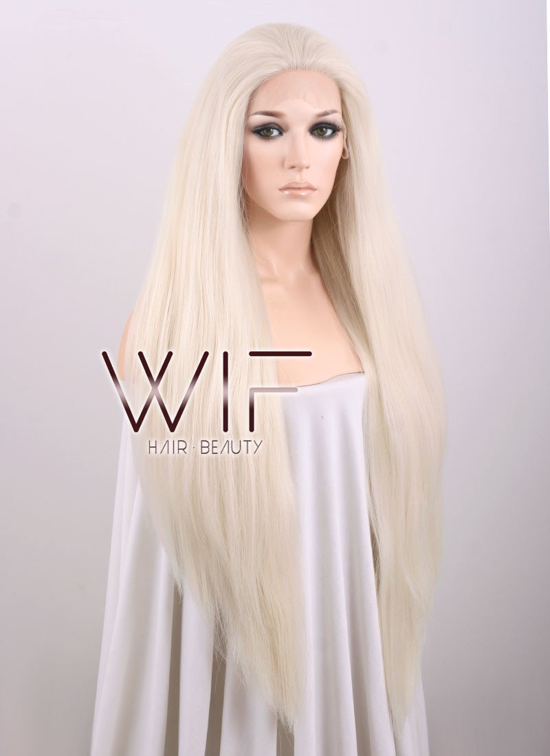 28" Straight Yaki Platinum Blonde Lace Front Synthetic Wig LF624C