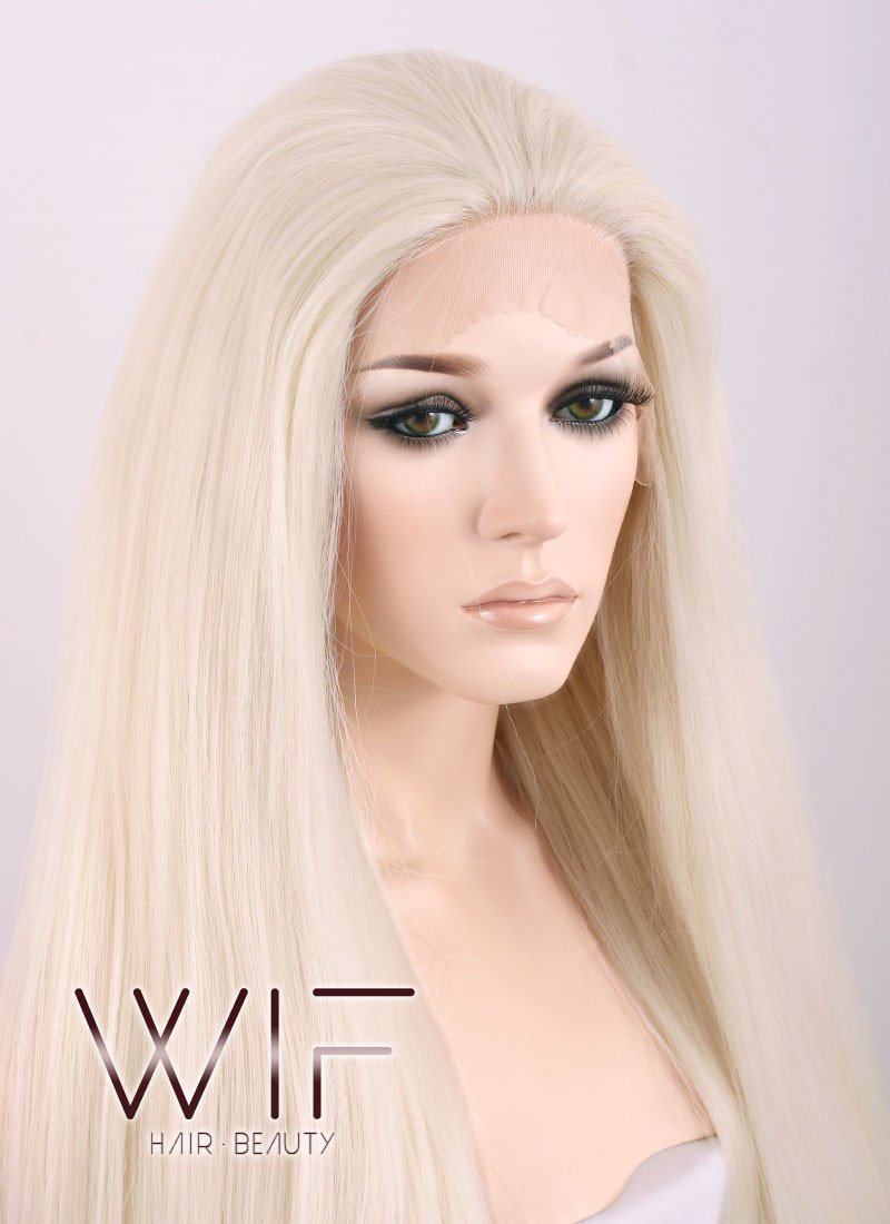 28" Straight Yaki Platinum Blonde Lace Front Synthetic Wig LF624C
