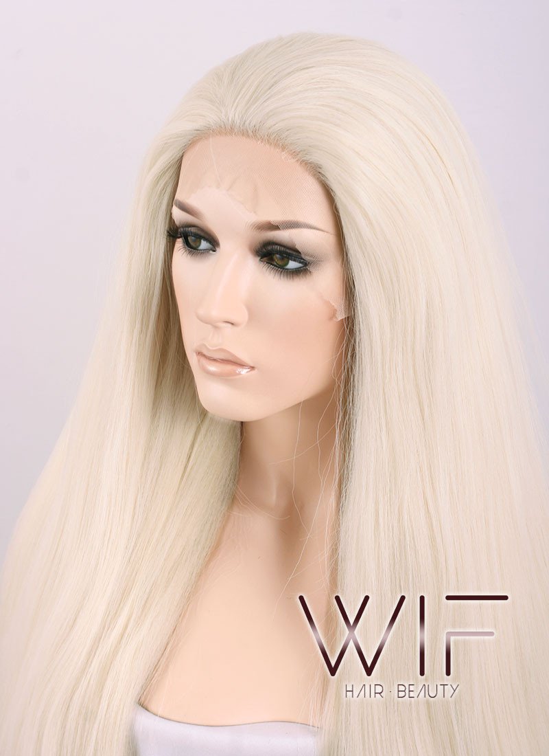 28" Straight Yaki Platinum Blonde Lace Front Synthetic Wig LF624C