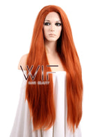 18" / 24" / 28" Long Straight Yaki Reddish Orange Customizable Lace Front Synthetic Hair Wig LF624