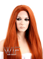 18" / 24" / 28" Long Straight Yaki Reddish Orange Customizable Lace Front Synthetic Hair Wig LF624