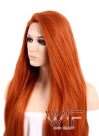 18" / 24" / 28" Long Straight Yaki Reddish Orange Customizable Lace Front Synthetic Hair Wig LF624