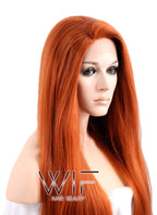 18" / 24" / 28" Long Straight Yaki Reddish Orange Customizable Lace Front Synthetic Hair Wig LF624