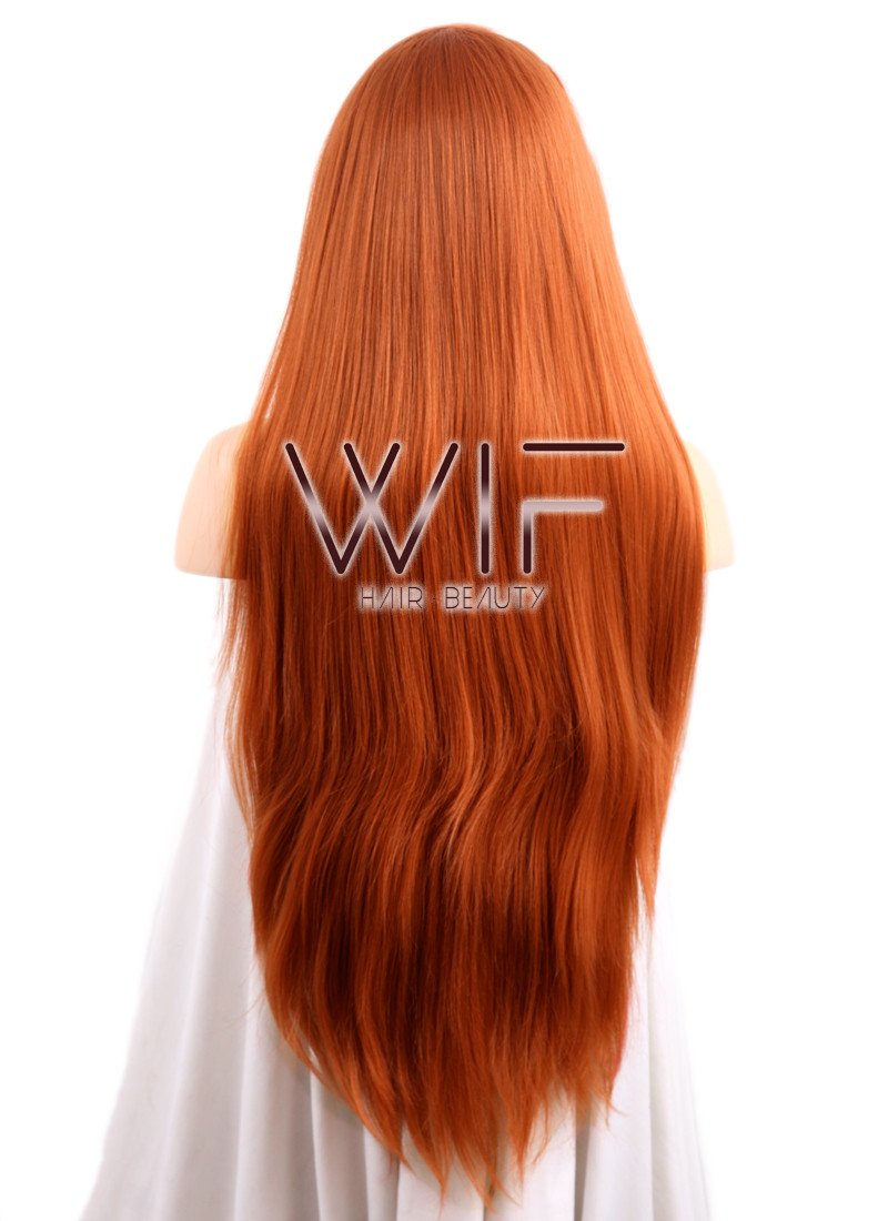 18" / 24" / 28" Long Straight Yaki Reddish Orange Customizable Lace Front Synthetic Hair Wig LF624