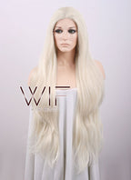 28" Long Wavy Platinum Blonde Customizable Lace Front Synthetic Hair Wig LF640D