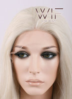 28" Long Wavy Platinum Blonde Customizable Lace Front Synthetic Hair Wig LF640D