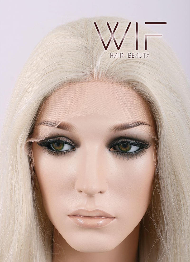 28" Long Wavy Platinum Blonde Customizable Lace Front Synthetic Hair Wig LF640D