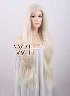 28" Long Wavy Platinum Blonde Customizable Lace Front Synthetic Hair Wig LF640D