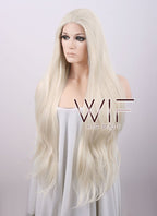 28" Long Wavy Platinum Blonde Customizable Lace Front Synthetic Hair Wig LF640D