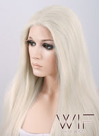 28" Long Wavy Platinum Blonde Customizable Lace Front Synthetic Hair Wig LF640D