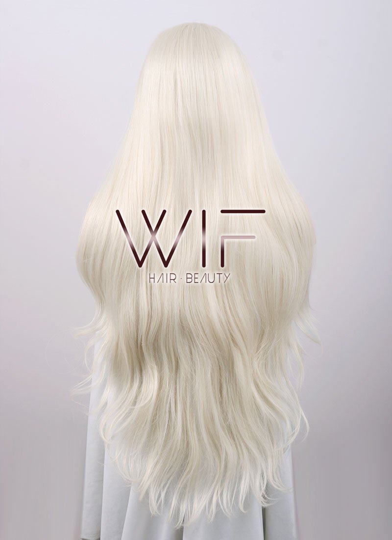 28" Long Wavy Platinum Blonde Customizable Lace Front Synthetic Hair Wig LF640D