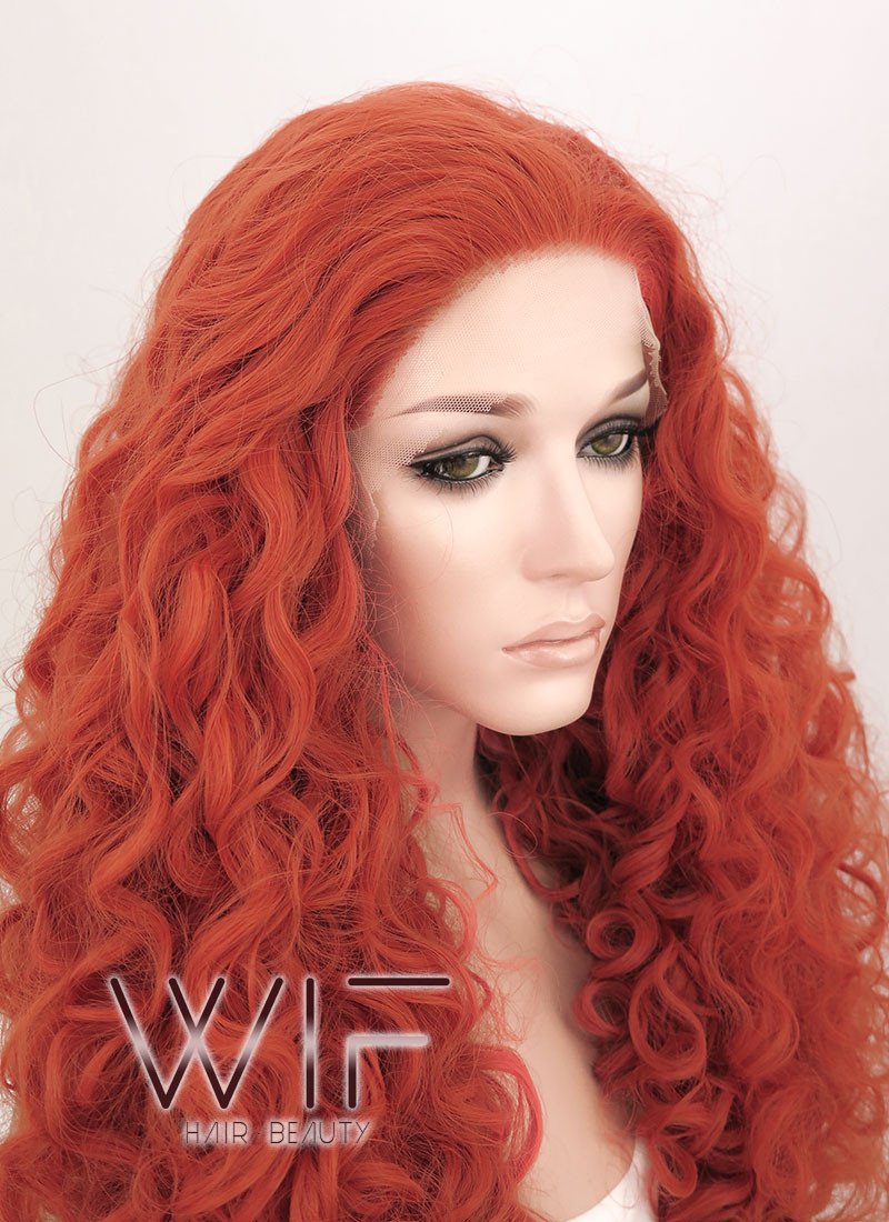 18"-26" Long Spiral Curly Reddish Orange Customizable Lace Front Synthetic Hair Wig LF663J