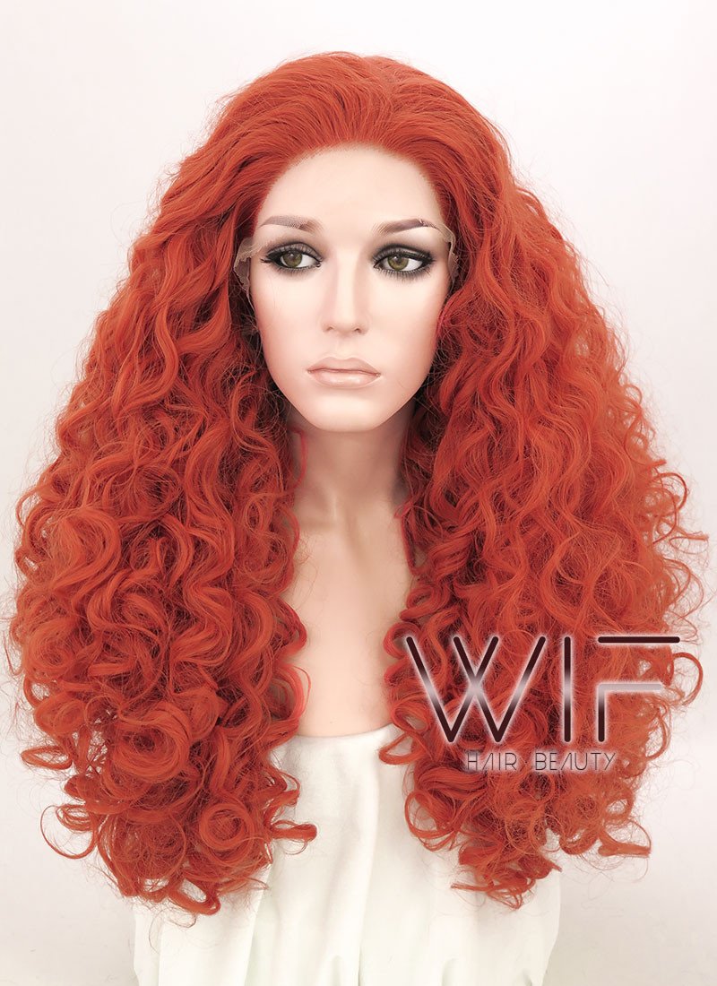 18"-26" Long Spiral Curly Reddish Orange Customizable Lace Front Synthetic Hair Wig LF663J