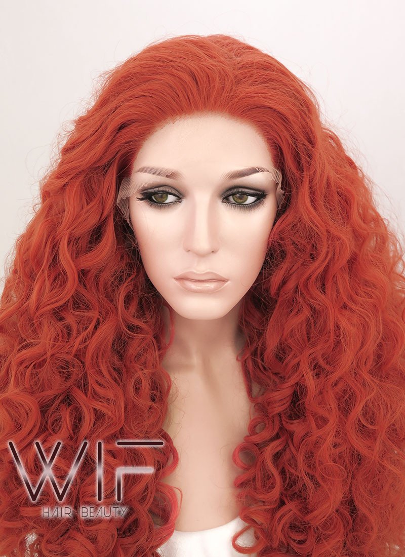 18"-26" Long Spiral Curly Reddish Orange Customizable Lace Front Synthetic Hair Wig LF663J