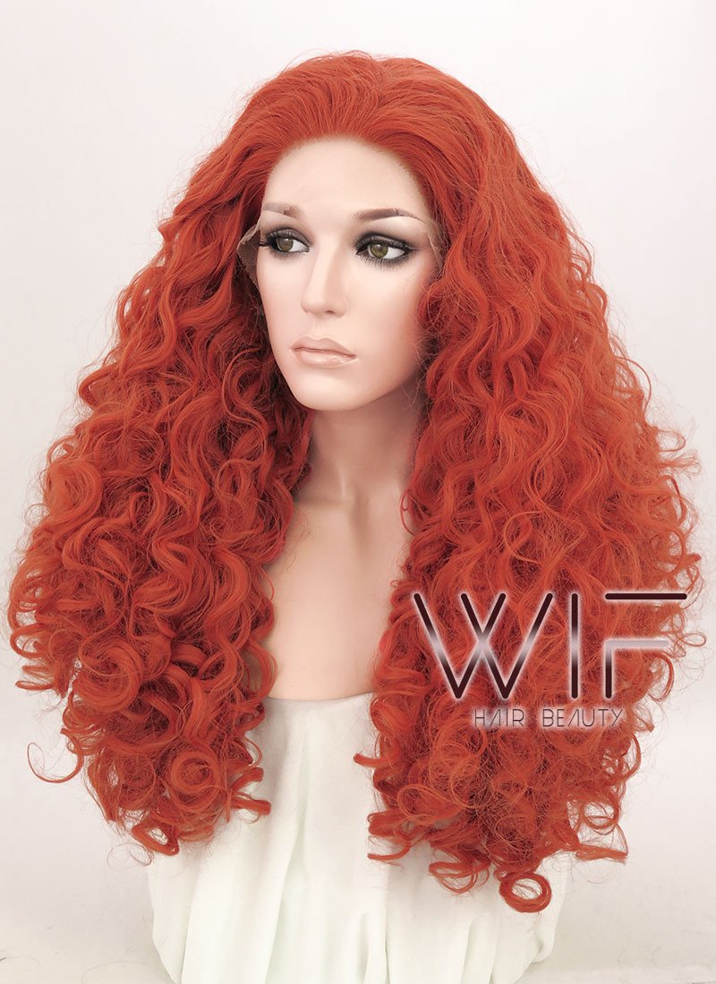 18"-26" Long Spiral Curly Reddish Orange Customizable Lace Front Synthetic Hair Wig LF663J